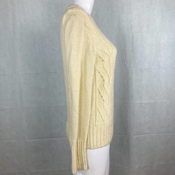 J. Crew Sweater Womens‎ Sz XS Ivory Lambs Wool Cable Knit Fisherman Pullover - Picture 3 of 8